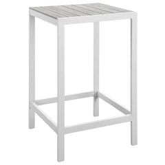 Maine White/Light Gray 5 Piece Outdoor Patio Bar Set - Ornate Home