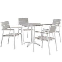 Maine White/Light Gray 5 Piece Outdoor Patio Dining Set - 27.5x114.5" - Ornate Home