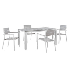 Maine White/Light Gray 5 Piece Outdoor Patio Dining Set - 79.5x107" - Ornate Home