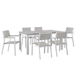 Maine White/Light Gray 7 Piece Outdoor Patio Dining Set - 79.5x107" - Ornate Home