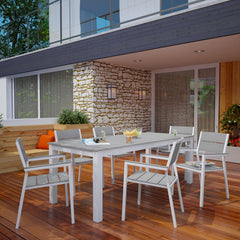 Maine White/Light Gray 7 Piece Outdoor Patio Dining Set - 79.5x124.5" - Ornate Home
