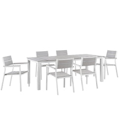 Maine White/Light Gray 7 Piece Outdoor Patio Dining Set - 79.5x124.5" - Ornate Home