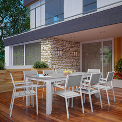 Maine White/Light Gray 9 Piece Outdoor Patio Dining Set - Ornate Home