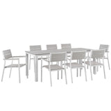 Maine White/Light Gray 9 Piece Outdoor Patio Dining Set - Ornate Home