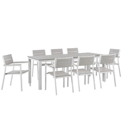 Maine White/Light Gray 9 Piece Outdoor Patio Dining Set - Ornate Home
