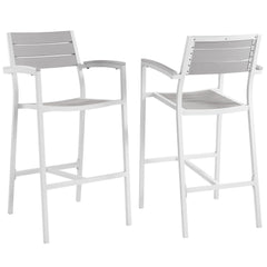 Maine White/Light Gray Outdoor Patio Bar Stool (Set of 2) - Ornate Home