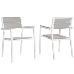 Maine White/Light Gray Outdoor Patio Dining Armchair (Set of 2) - Ornate Home