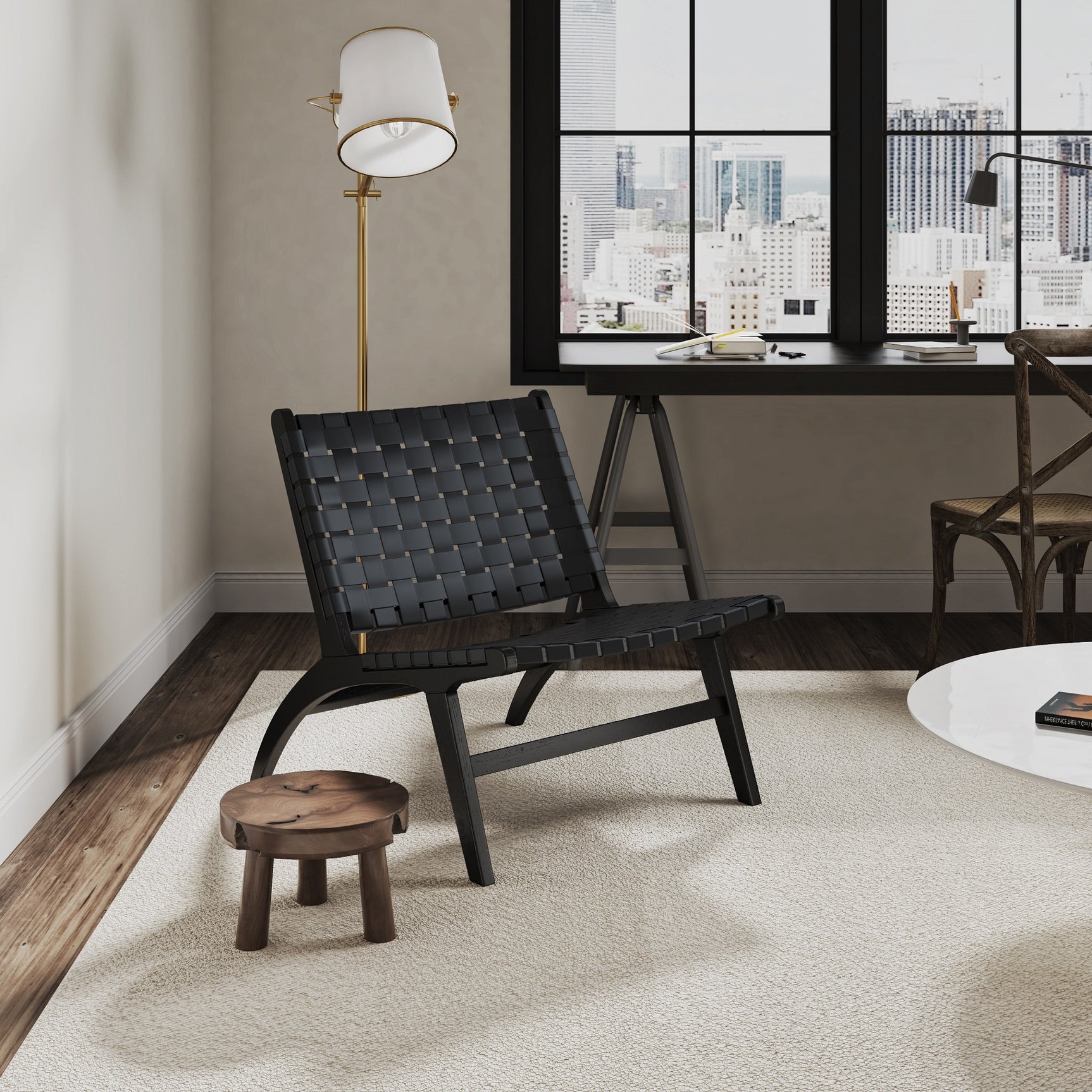Maintenon Leatherette Accent Chair in Black - Ornate Home