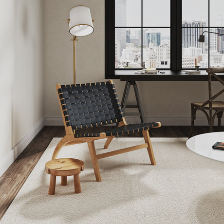 Maintenon Leatherette Accent Chair in Black with Nature Feet - Ornate Home