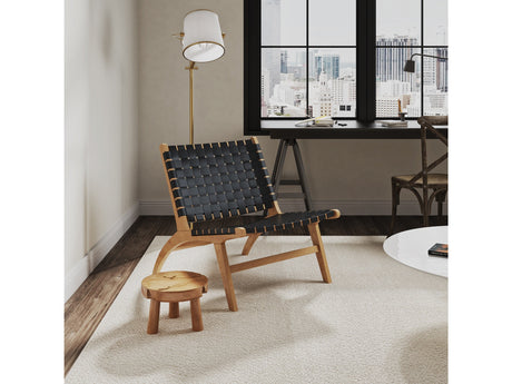 Maintenon Leatherette Accent Chair in Black with Nature Feet (set of 2) - Ornate Home