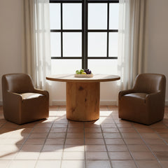 Maisie Tan Rolling Leather Dining Chair - Ornate Home