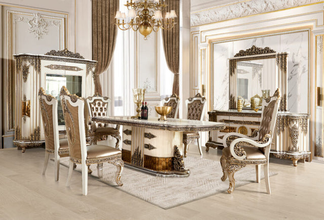 Majestic Crest Ivory/Bronzed Copper Long Dining Table / HD-DT1881 - Ornate Home