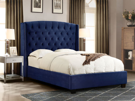 Majestic Navy Blue Eastern King Tufted Bed - Ornate Home