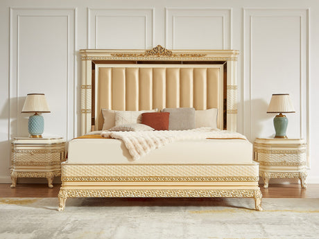 Majesty Ivory/Gold 4-Piece Eastern King Bedroom Set - Ornate Home