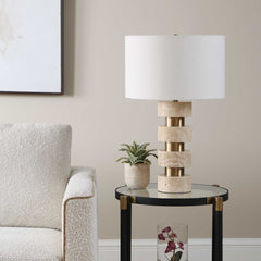 Makani Gold/White Travertine Table Lamp - Ornate Home