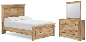Makidern Tan Full Panel Storage Bed, Dresser and Mirror - Ornate Home