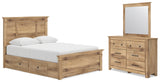 Makidern Tan Queen Panel Bed with Storage, Dresser and Mirror (Online Special Price) - Ornate Home