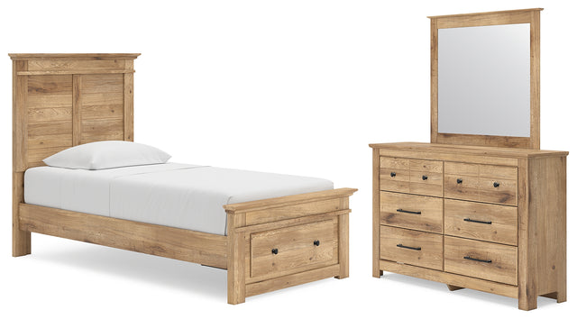 Makidern Tan Twin Panel Storage Bed, Dresser and Mirror (Online Special Price) - Ornate Home