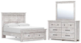 Makidern Whitewash Full Panel Storage Bed, Dresser and Mirror - Ornate Home