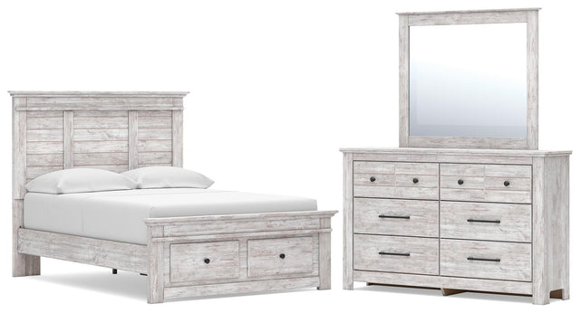 Makidern Whitewash Full Panel Storage Bed, Dresser and Mirror - Ornate Home