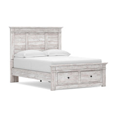 Makidern Whitewash Full Panel Storage Bed, Dresser and Mirror - Ornate Home