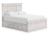 Makidern Whitewash Queen Panel 4 Storage Bed - Ornate Home