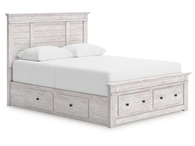 Makidern Whitewash Queen Panel 4 Storage Bed w/2 Footboard (Online Special Price) - Ornate Home