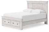 Makidern Whitewash Queen Panel 4 Storage Bed w/2 Footboard - Ornate Home
