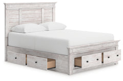Makidern Whitewash Queen Panel 4 Storage Bed w/2 Footboard - Ornate Home