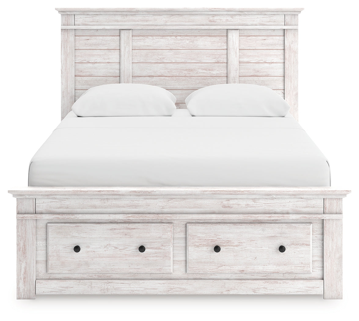 Makidern Whitewash Queen Panel 4 Storage Bed w/2 Footboard - Ornate Home