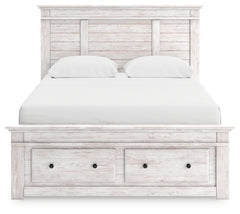 Makidern Whitewash Queen Panel 4 Storage Bed w/2 Footboard - Ornate Home