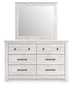 Makidern Whitewash Queen Panel Bed, Dresser, Mirror and Nightstand - Ornate Home