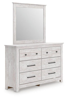 Makidern Whitewash Queen Panel Bed, Dresser, Mirror and Nightstand - Ornate Home