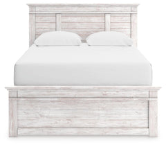 Makidern Whitewash Queen Panel Bed, Dresser, Mirror and Nightstand - Ornate Home