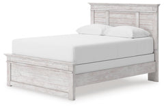 Makidern Whitewash Queen Panel Bed, Dresser, Mirror and Nightstand - Ornate Home