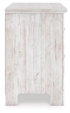 Makidern Whitewash Queen Panel Bed, Dresser, Mirror and Nightstand - Ornate Home