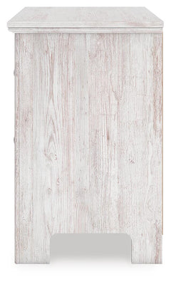 Makidern Whitewash Queen Panel Bed, Dresser, Mirror and Nightstand - Ornate Home