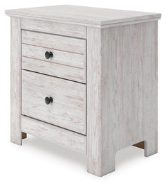 Makidern Whitewash Queen Panel Bed, Dresser, Mirror and Nightstand - Ornate Home
