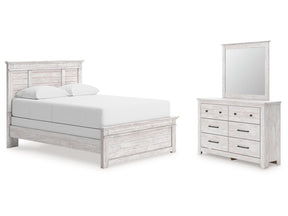 Makidern Whitewash Queen Panel Bed, Dresser and Mirror (Online Special Price) - Ornate Home