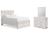 Makidern Whitewash Queen Panel Bed, Dresser and Mirror - Ornate Home