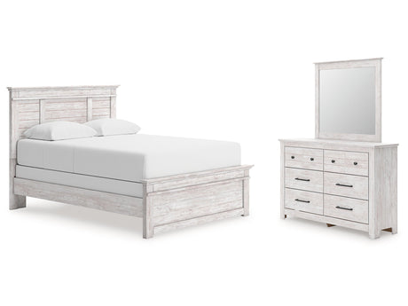 Makidern Whitewash Queen Panel Bed, Dresser and Mirror - Ornate Home