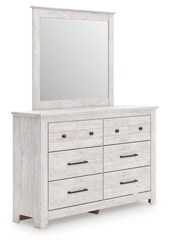Makidern Whitewash Queen Panel Bed, Dresser and Mirror - Ornate Home