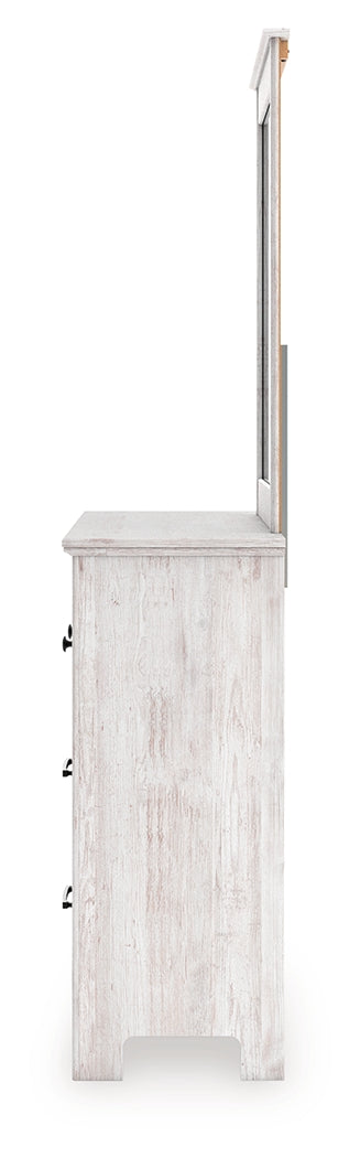 Makidern Whitewash Queen Panel Bed, Dresser and Mirror - Ornate Home