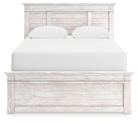 Makidern Whitewash Queen Panel Bed, Dresser and Mirror - Ornate Home