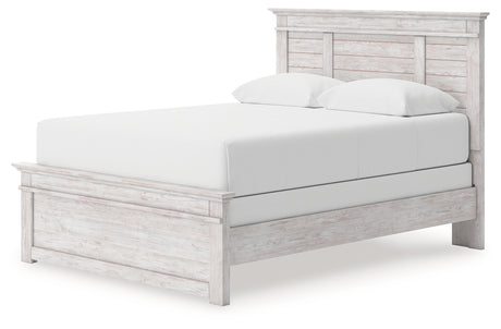 Makidern Whitewash Queen Panel Bed, Dresser and Mirror - Ornate Home