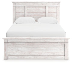 Makidern Whitewash Queen Panel Bed with 4 Storage, Dresser and Mirror - Ornate Home
