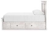 Makidern Whitewash Queen Panel Bed with 4 Storage, Dresser and Mirror - Ornate Home