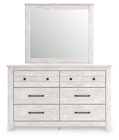 Makidern Whitewash Queen Panel Bed with Storage, Dresser and Mirror - Ornate Home