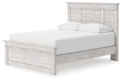 Makidern Whitewash Queen Panel Bed with Storage, Dresser and Mirror - Ornate Home