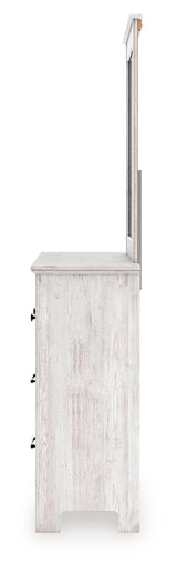 Makidern Whitewash Queen Panel Bed with Storage, Dresser and Mirror - Ornate Home